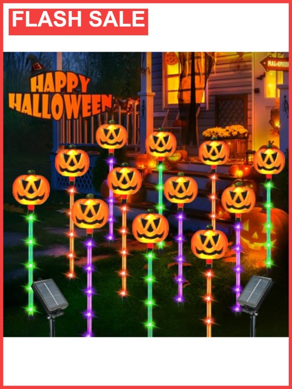 Solar Pumpkin Pathway Lights 12 Pack Waterproof 8 Modes LED Halloween Decor